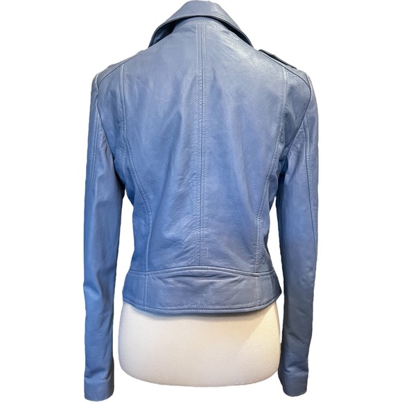 LAMARQUE Donna Blue Leather Moto Biker Jacket size Medium - Picture 5 of 11